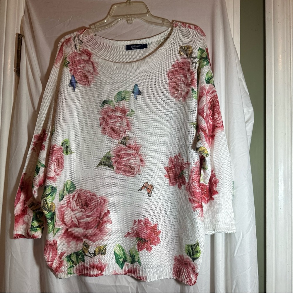 Collezioni Leonardo Top Womens Large White Italy Rose Butterfly Beach Open Knit